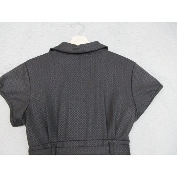 Robbie Bee Dress Womens 10 Black Wrap Belted Collared Short Sleeve Midi A Line - Picture 9 of 16
